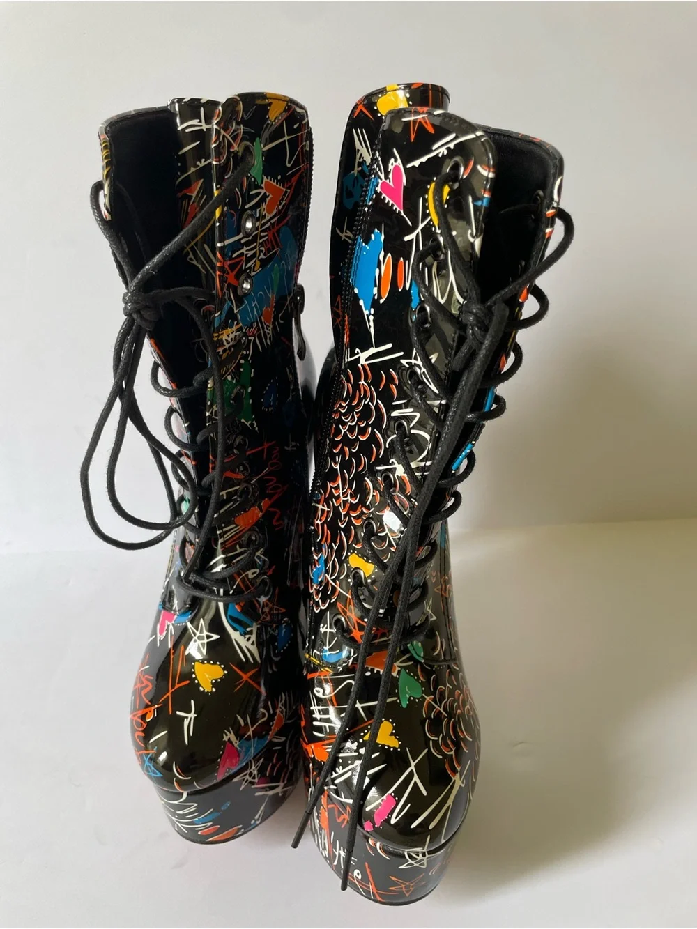 Fun Women’s Platform Graffiti High Heel Stiletto Lace-Up Ankle Booties Size 6 M
